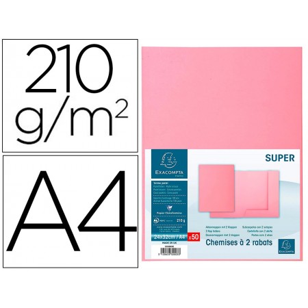 Subcarpeta cartulina con 2 solapas exacompta din a4 gama super rosa 210 gr (Pack de 50 uds.)