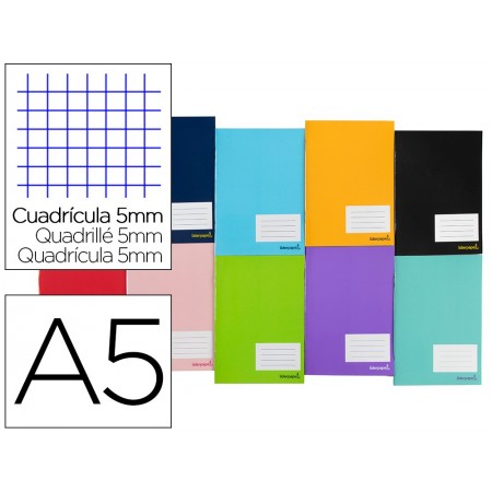 Libreta liderpapel smart a5 tapa blanda 80 hojas 60 g/m2 cuadro 5 mm con margen colores surtidos (Pack de 5 uds.)
