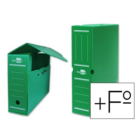 Caja archivo definitivo plastico liderpapel verde 387x275x105 mm (Pack de 5 uds.)