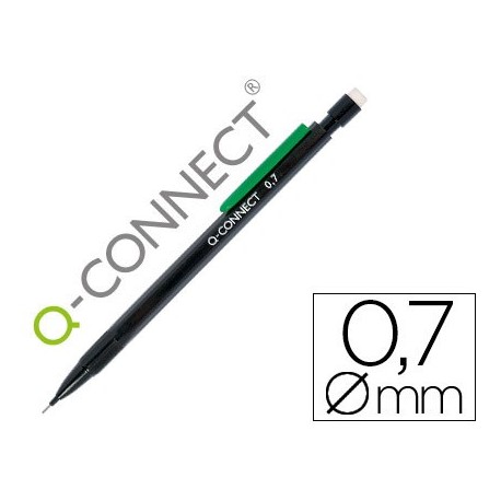 Portaminas q-connect 0.7 mm con 3 minas cuerpo negro con clip verde (Pack de 10 uds.)