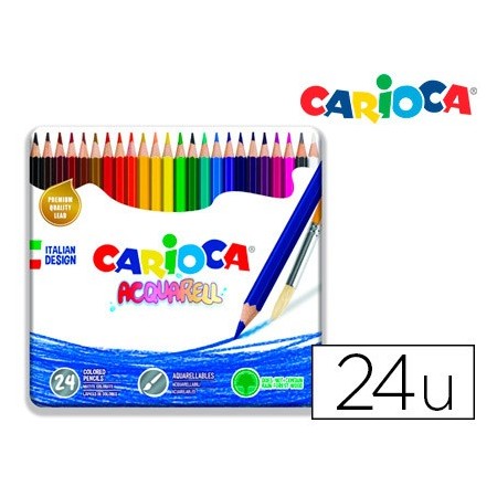 Lapices de colores carioca acuarelable caja metalica de 24 colores surtidos