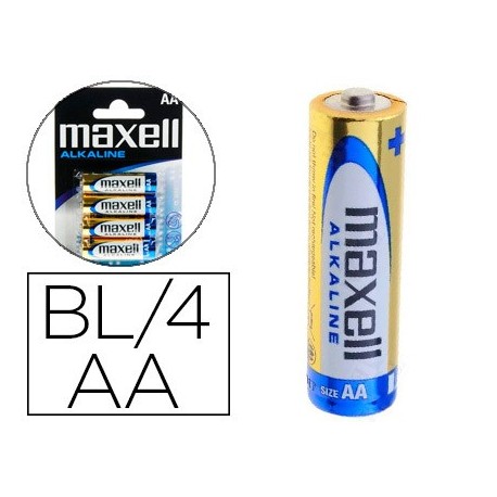 Pila maxell alcalina 1.5 v tipo aa lr06 blister de 4 unidades