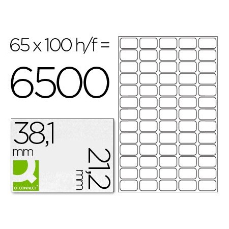 Etiqueta adhesiva q-connect kf15386 tamaño 38,1x21,2 mm fotocopiadora laser ink-jet caja con 100 hojas din a4