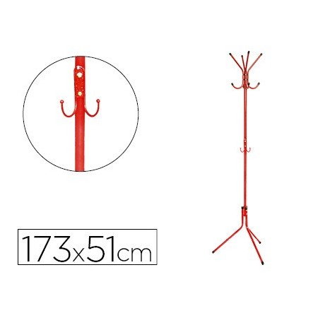 Perchero metalico q-connect rojo 8 colgadores 173x51 cm