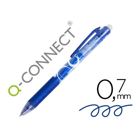 Boligrafo q-connect retractil borrable 0,7 mm color azul (Pack de 10 uds.)
