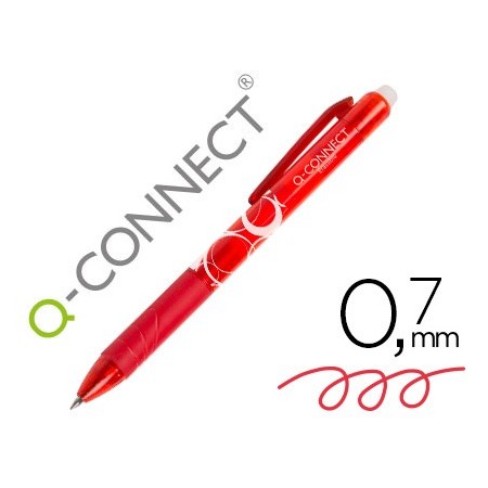 Boligrafo q-connect retractil borrable 0,7 mm color rojo (Pack de 10 uds.)