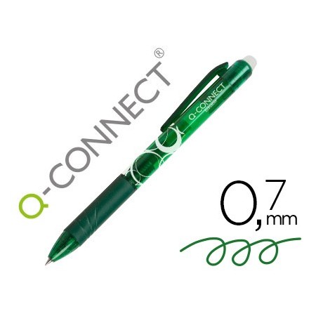Boligrafo q-connect retractil borrable 0,7 mm color verde (Pack de 10 uds.)