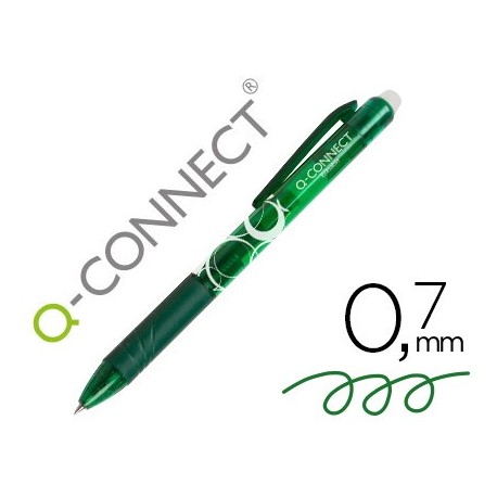 Boligrafo q-connect retractil borrable 0,7 mm color verde (Pack de 10 uds.)
