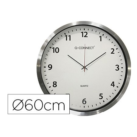 Reloj q-connect de pared plastico oficina redondo 60 cm marco cromado