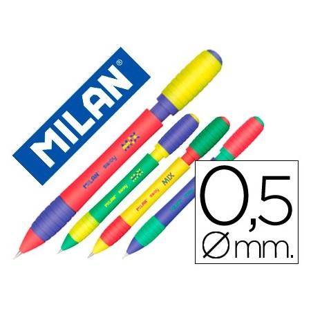 Portaminas milan sway mix 0,5 mm con goma colores surtidos (Pack de 40 uds.)
