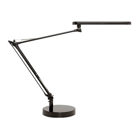 Lampara de escritorio unilux mambo led 5,6w doble brazo articulado abs y aluminio negro base 19 cm diametro