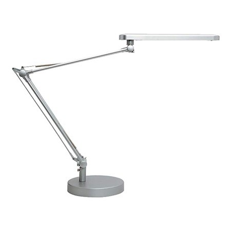 Lampara de escritorio unilux mambo led 5,6w doble brazo articulado abs y aluminio gris metalizado base 19 cm