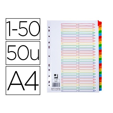 Separador numerico q-connect plastico 1-50 juego de 50 separadores din a4 multitaladro