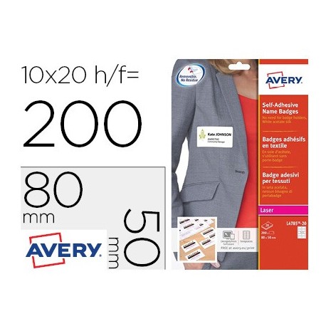 Etiqueta adhesiva avery identificativa acetato de seda tamaño 80x50 mm removible laser caja de 100