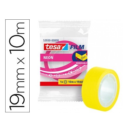 Cinta adhesiva tesa film neon 10 mt x 19 mm amarillo/rosa encelofanada (Pack de 20 uds.)