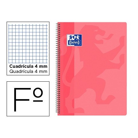 Cuaderno espiral oxford school classic tapa polipropileno folio 80 hojas cuadro 4 mm con margen rosa (Pack de 5 uds.)