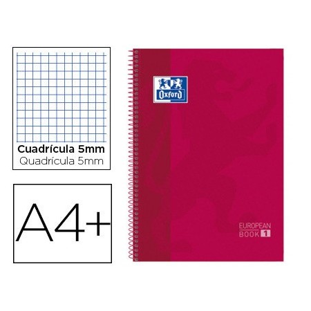 Cuaderno espiral oxford ebook 1 school classic din a4+ 80 hojas cuadro 5 mm blanco (Pack de 5 uds.)
