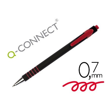 Boligrafo q-connect retractil con grip 0,7 mm color rojo (Pack de 12 uds.)