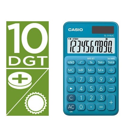 Calculadora casio sl-310uc-bu bolsillo 10 digitos tax +/- tecla doble cero color azul