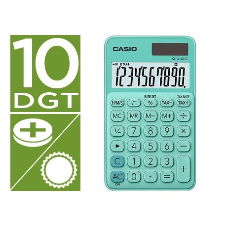 Calculadora casio sl-310uc-gn bolsillo 10 digitos tax +/- tecla doble cero color verde