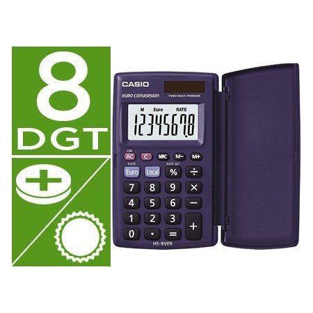 Calculadora casio hs-8ver bolsillo 8 digitos conversion moneda con tapa color azul