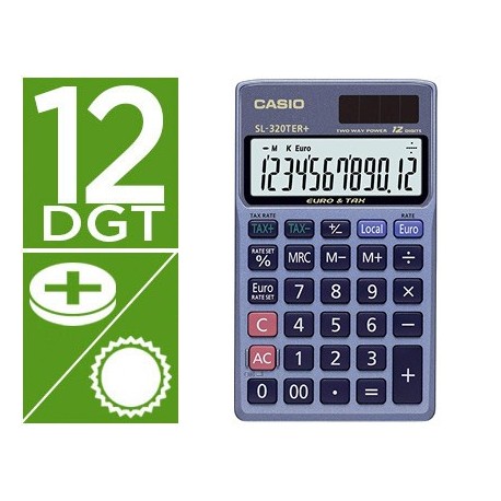 Calculadora casio sl-320ter bolsillo 12 digitos tax +/- conversion moneda tecla doble cero color azul