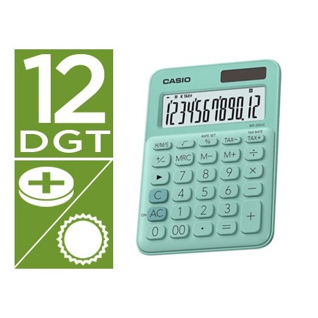 Calculadora casio ms-20uc-gn sobremesa 12 digitos tax +/- color verde