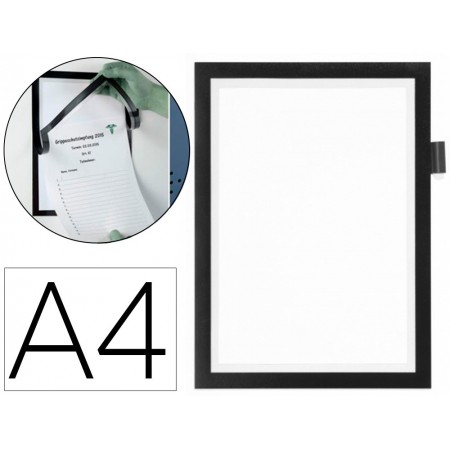 Marco porta anuncios durable magnetico din a4 con soporte boligrafo dorso adhesivo removible color negro
