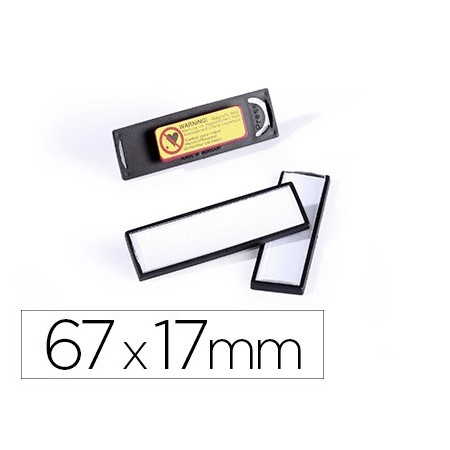 Identificador portanombre durable pvc antiarañazos con iman y efecto lupa color negro 67x17 mm (Pack de 25 uds.)