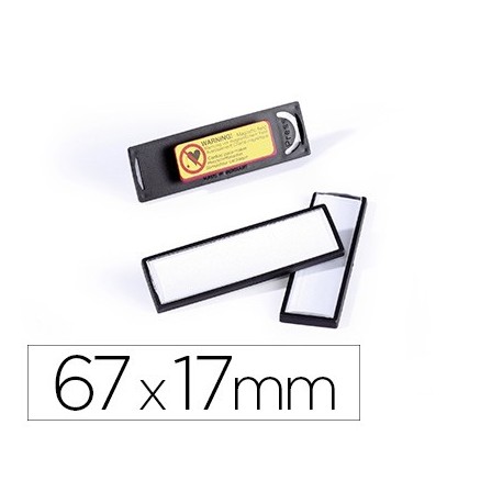 Identificador portanombre durable pvc antiarañazos con iman y efecto lupa color negro 67x17 mm (Pack de 25 uds.)