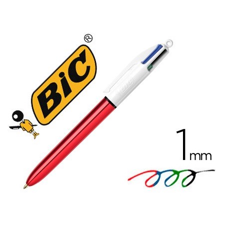 Boligrafo bic cuatro colores shine rojo punta de 1 mm (Pack de 12 uds.)
