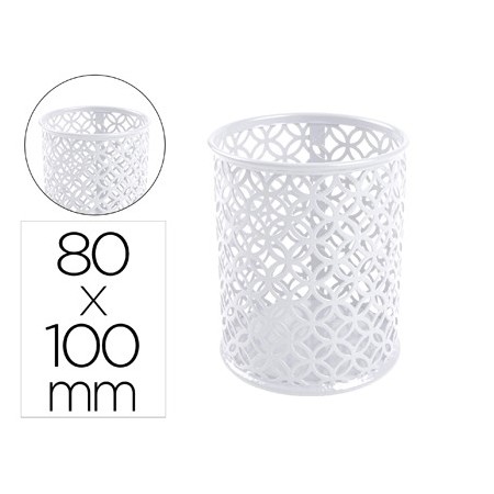 Cubilete portalapices q-connect metal redondo blanco diametro 80 altura 100 mm