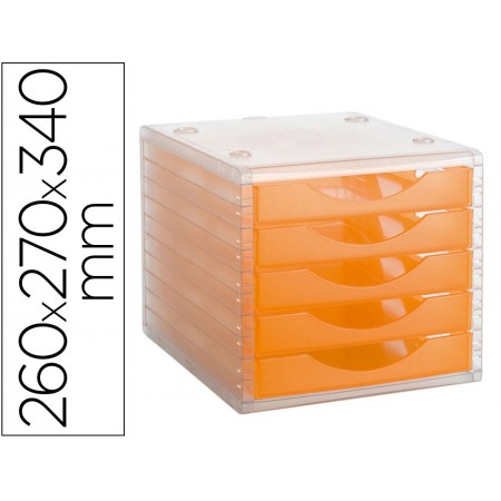 Fichero cajones de sobremesa archivo 2000 apilable 5 cajones naranja translucido 260x270x340 mm