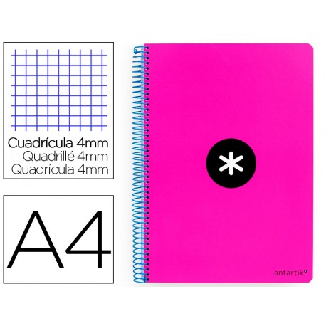 Cuaderno espiral liderpapel a4 antartik tapa dura 80h 100gr cuadro 4mm con margen color rosa fluor (Pack de 3 uds.)