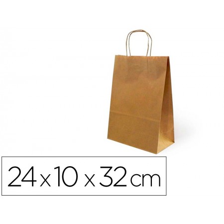 Bolsa de papel basika kraft reciclado asa retorcida liso natural tamaño "s" 240x100x320 mm (Pack de 250 uds.)