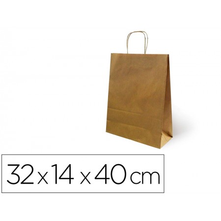 Bolsa de papel basika kraft reciclado asa retorcida liso natural tamaño "l" 320x140x400 mm (Pack de 250 uds.)