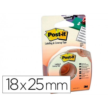 Cinta adhesiva post-it 18x25 mm 6 lineas en portarrollos especial para ocultar y etiquetar