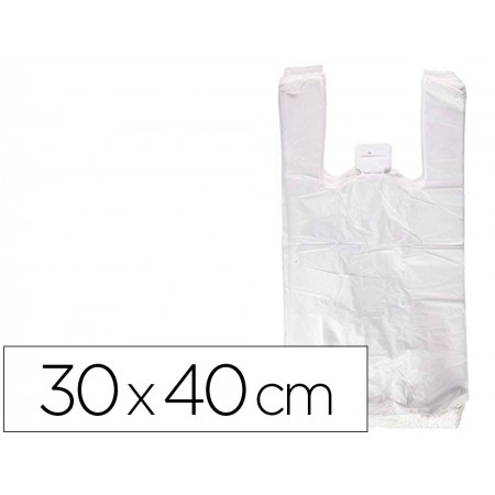 Bolsa camiseta reciclada 70% blanca 50 mc 30x40 cm apta legislacion de bolsas 2021 (Pack de 120 uds.)
