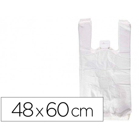 Bolsa camiseta reciclada 70% blanca 50 mc 48x60 cm apta legislacion de bolsas 2021 (Pack de 90 uds.)