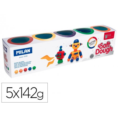 Pasta milan para modelar soft dough glitter caja de 5 botes colores surtidos 142 g