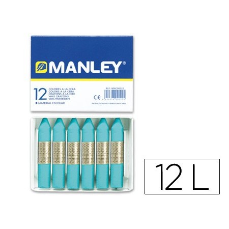 Lapices cera manley unicolor azul turquesa -caja de 12 n.16