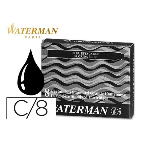 Tinta estilografica waterman negra -caja de 8 cartuchos standard -largos