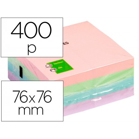 Bloc de notas adhesivas quita y pon q-connect 75x75 mm pastel con 400 hojas