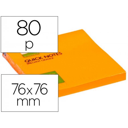 Bloc de notas adhesivas quita y pon q-connect 76x76 mm naranja neon 80 hojas (Pack de 6 uds.)