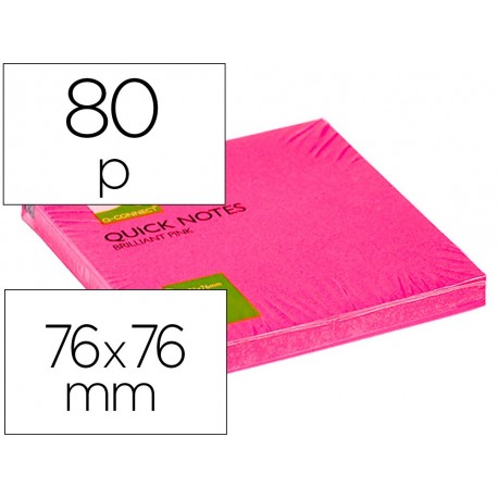Bloc de notas adhesivas quita y pon q-connect 76x76 mm rosa neon 80 hojas (Pack de 6 uds.)