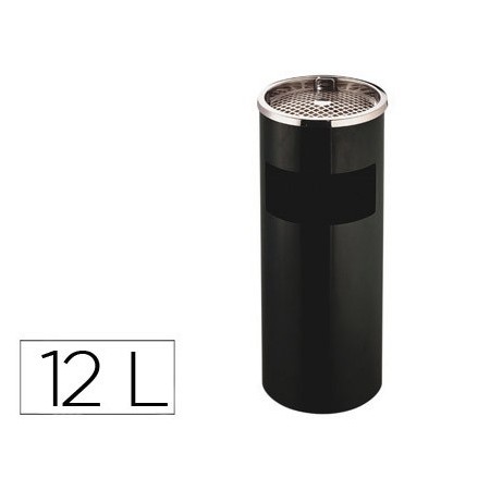 Cenicero papelera metalico q-connect negro -61,5x25 cm con recogecolillas