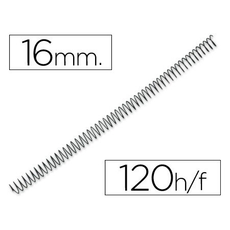 Espiral metalico yosan negro paso 64 5:1 16 mm calibre 1,20 mm (Pack de 100 uds.)
