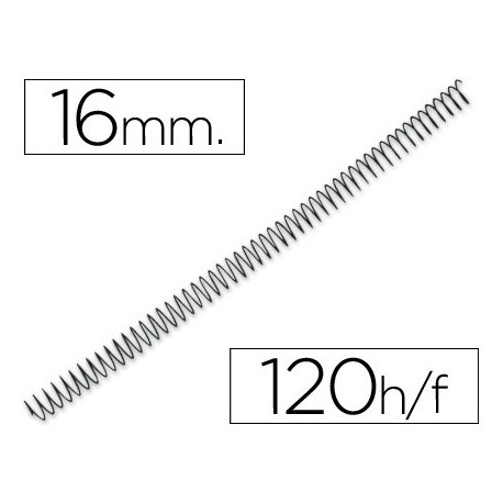 Espiral metalico yosan negro paso 64 5:1 16 mm calibre 1,20 mm (Pack de 100 uds.)