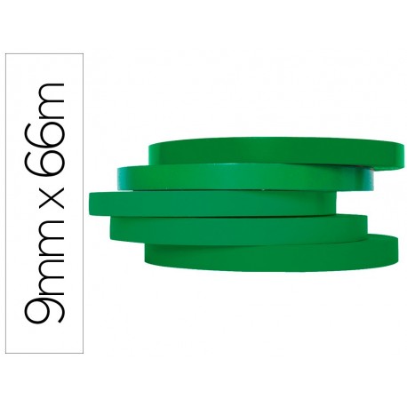 Cinta adhesiva q-connect 66m x 9mm verde para cerrar bolsas (Pack de 16 uds.)