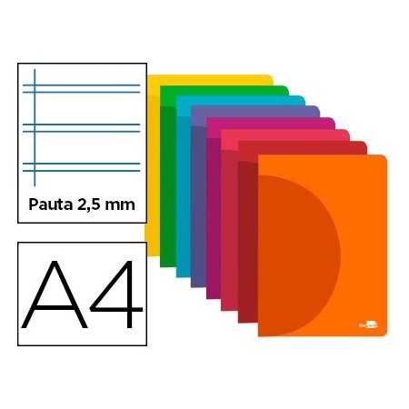Libreta liderpapel 360 tapa de plastico a4 48 hojas 90g/m2 pauta 5 2,5mm con margen colores surtidos